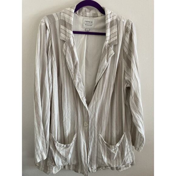 Torrid Blazer Womens 3X Striped Rayon Linen Blend 2 Button Pockets Lagenlook - Picture 1 of 6